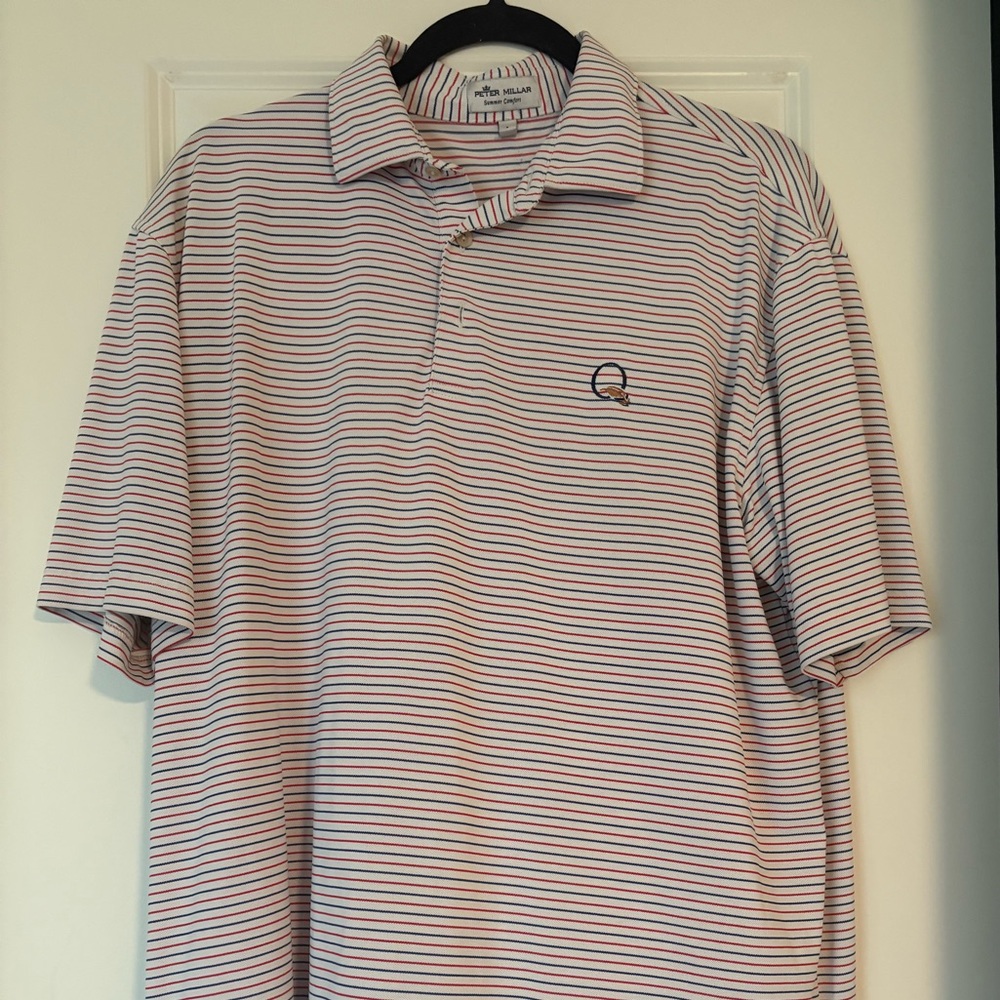 Peter Millar Striped Polo Shirt - White and Blue